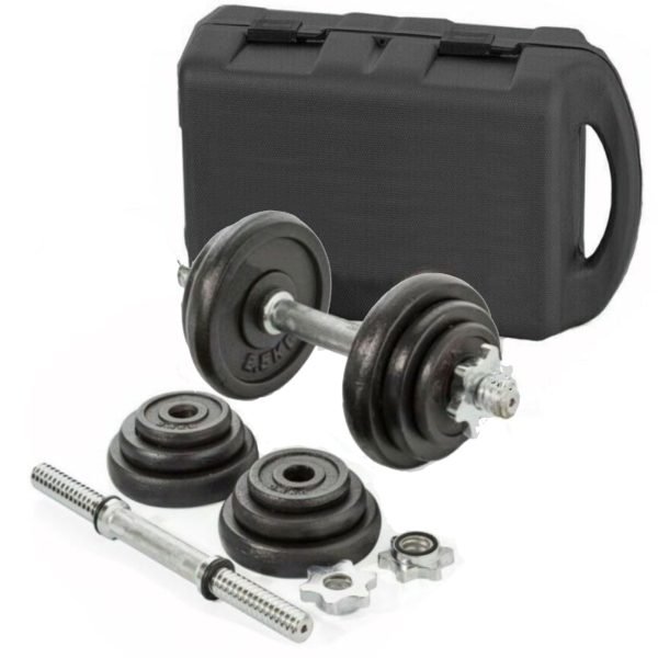 Black Cast Iron Dumbbell 20kg Set With Case