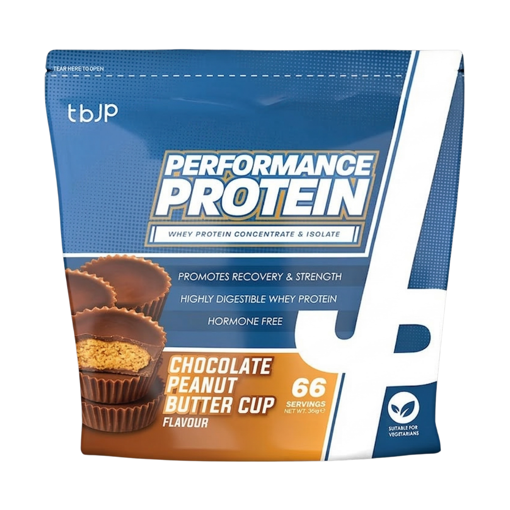 Trained By JP Performance Protein is a premium whey protein blend combining Whey Protein Concentrate and Whey Protein Isolate to support muscle growth, recovery and daily protein intake.
