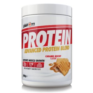 Per4m Advanced Protein Blend with sweeteners is A multi-source protein powder combining whey, milk, micellar casein and egg white protein to provide approximately 20g of protein per serving